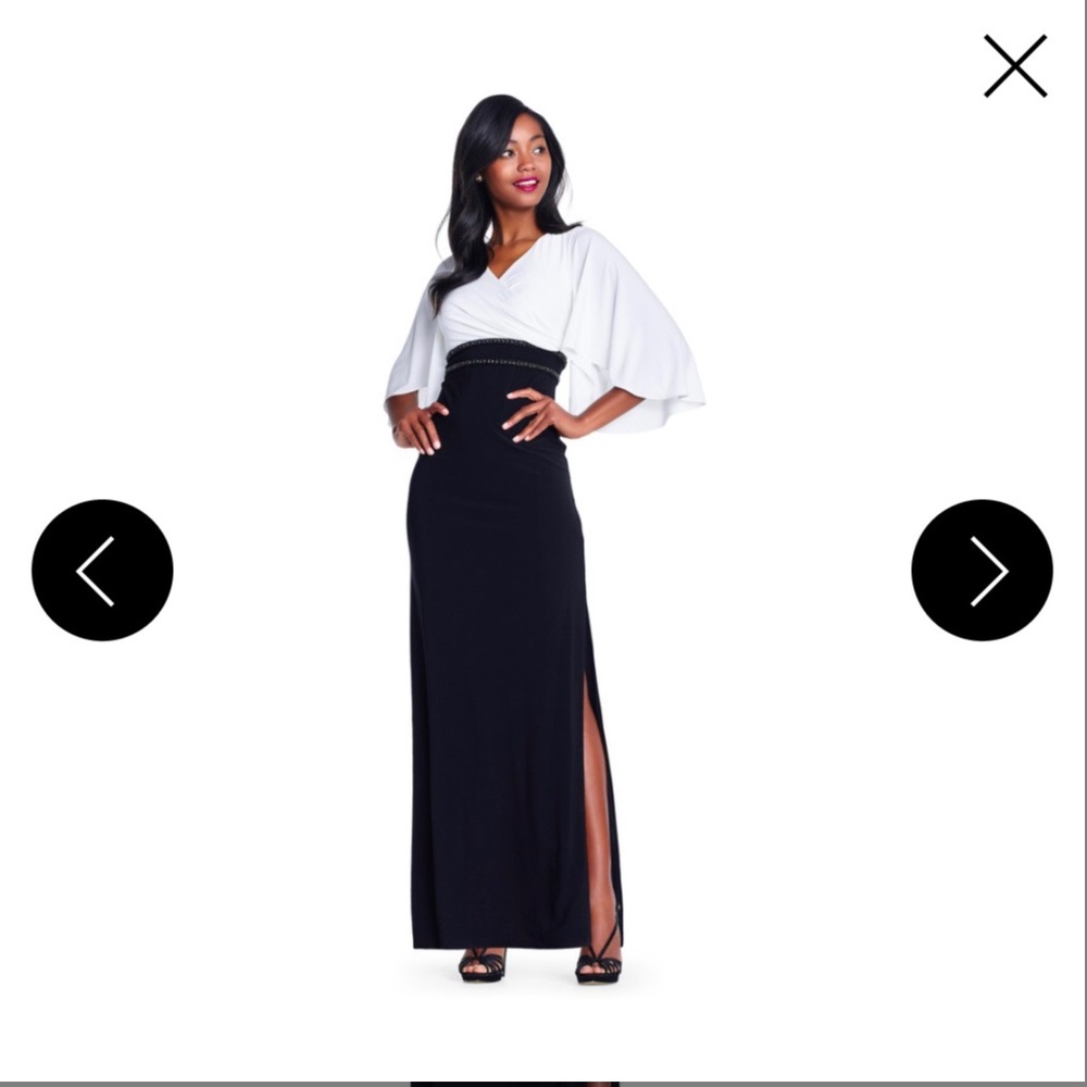 Adrianna Papell Ivory Black Flutter Sleeve Gown